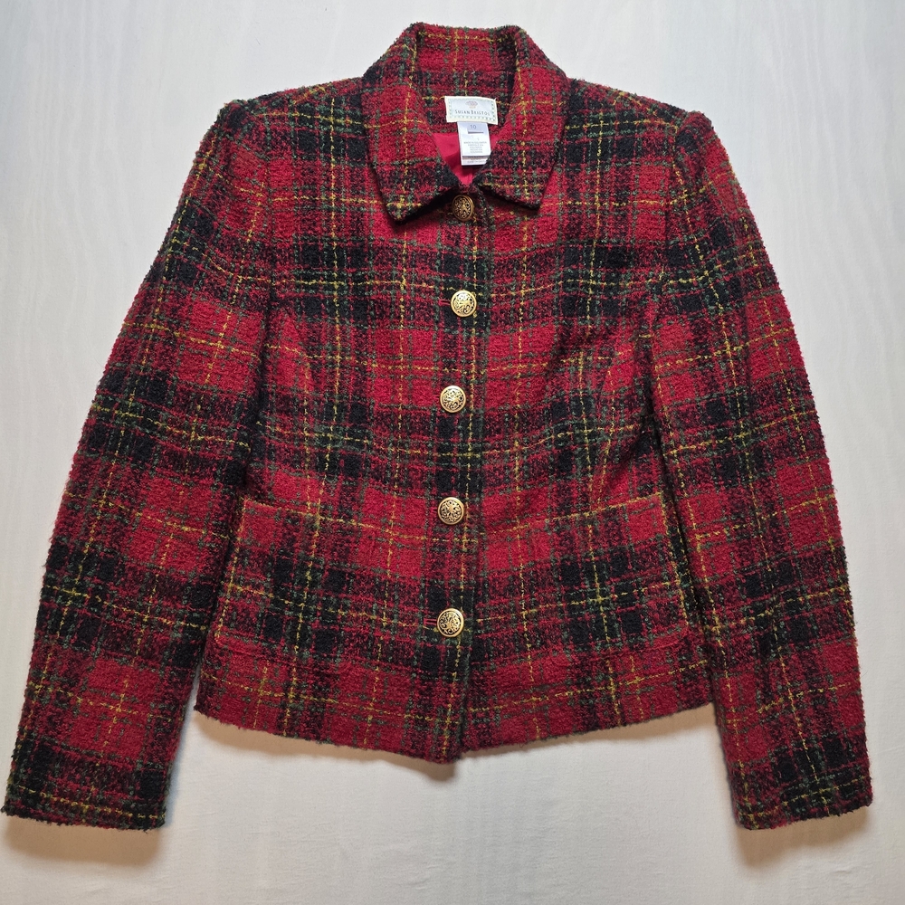Vtg Preppy Plaid Blazer Classic Dark Academia